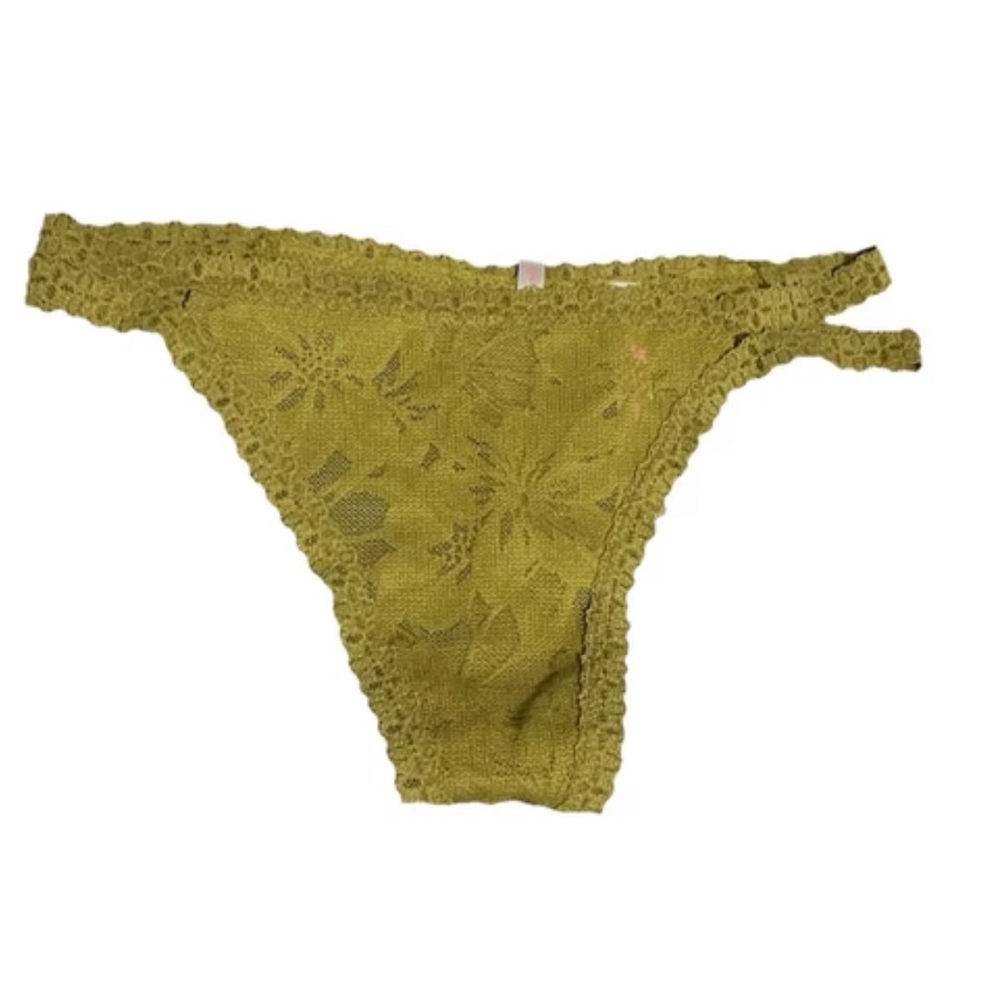 Sz XS NWT PINK Victoria's Secret Olive Green Floral Lace Thong Panties